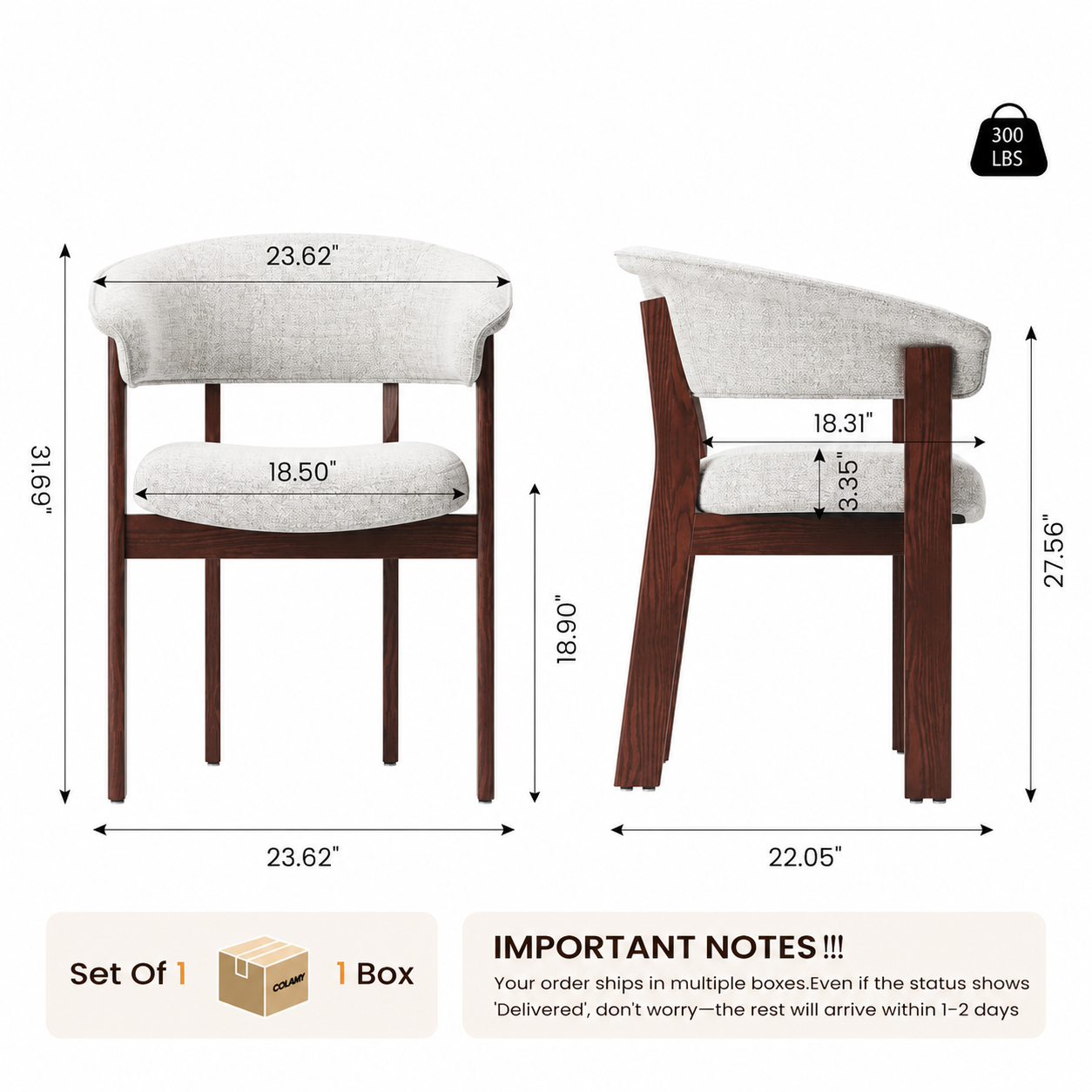 COLAMY HALO Luxe dining chair dimensions and measurements diagram