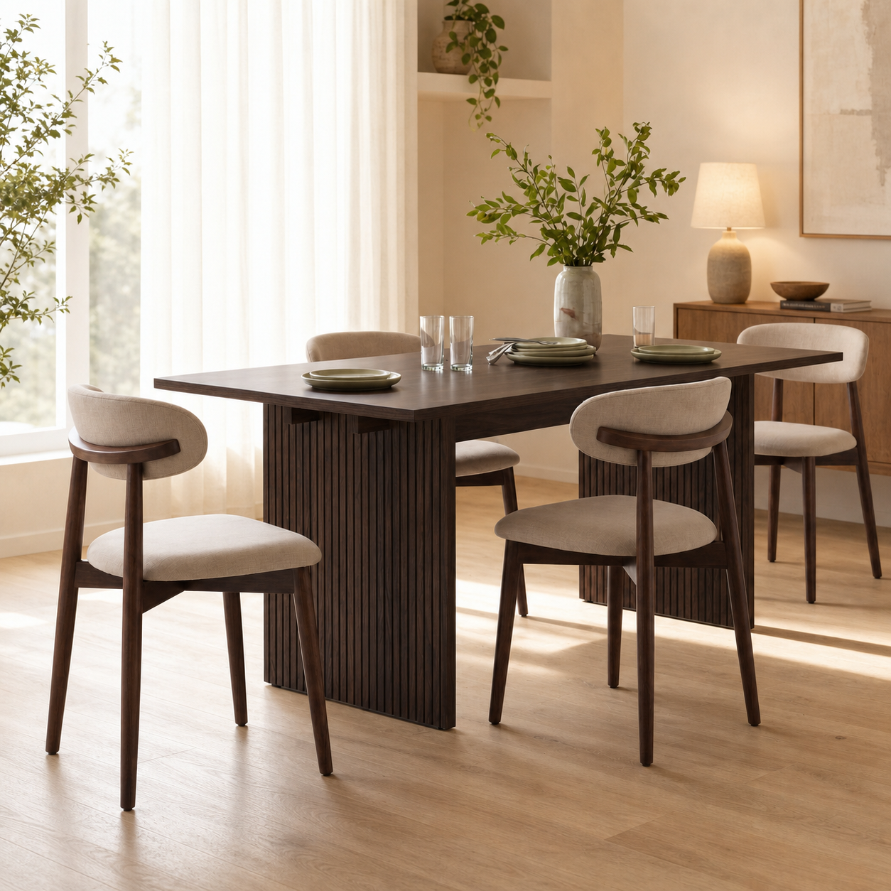 COLAMY HALO 63" Dining Table with NOYA Dining Chairs Set for 4-6