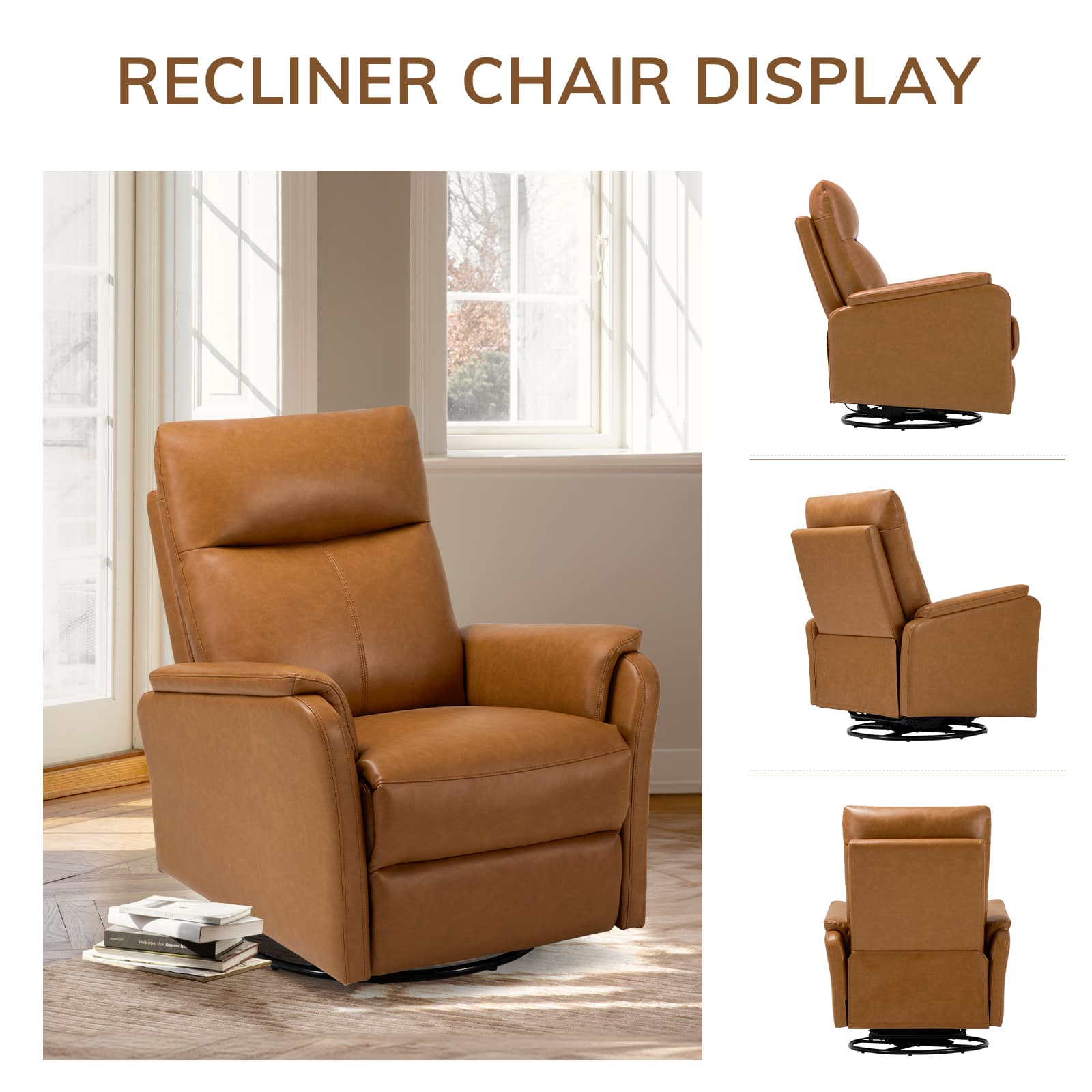 COLAMY PU Leather Swivel Recliner Chair Reclining Nursery Sofa Model.60162
