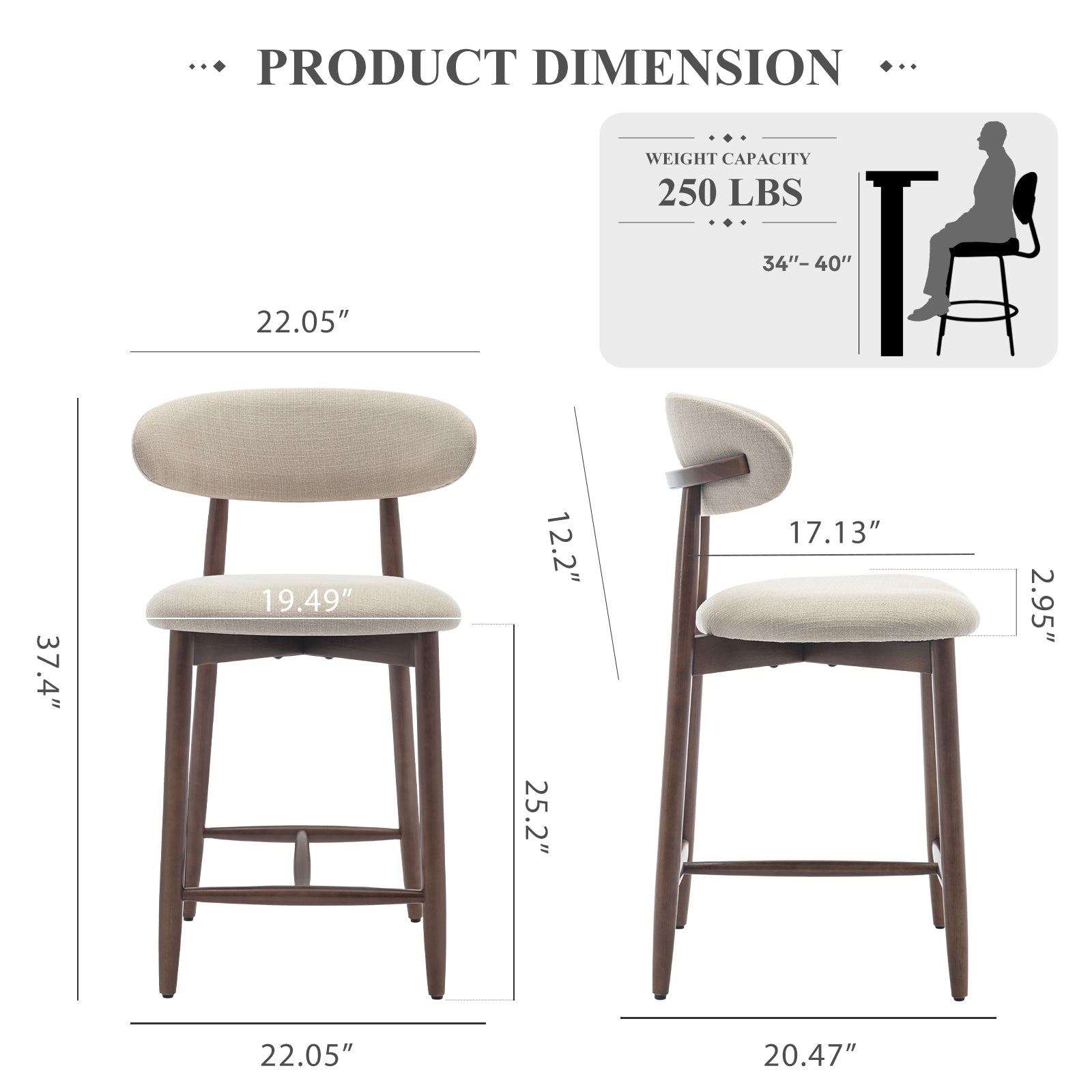 COLAMY Upholstered Wooden Bar Stool