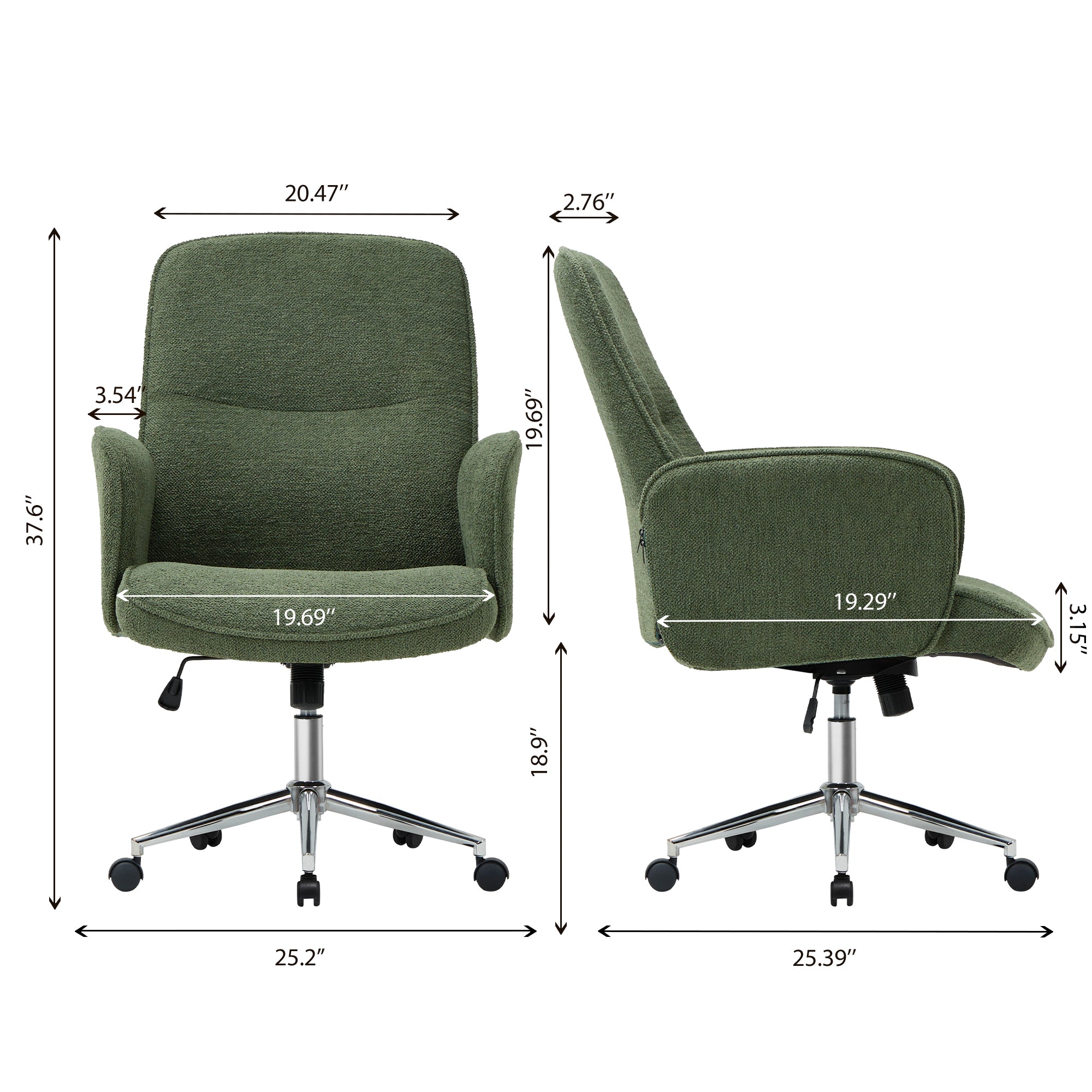 COLAMY Upholstered Fabric Office Chair Comfy Padded Height-adjustable Office Chair