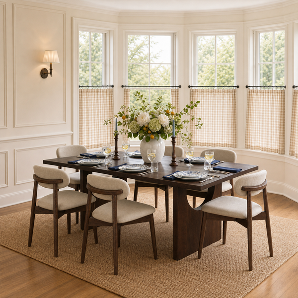 COLAMY HALO 72 inch dining table with NOYA mid century upholstered dining chairs set for 4-6