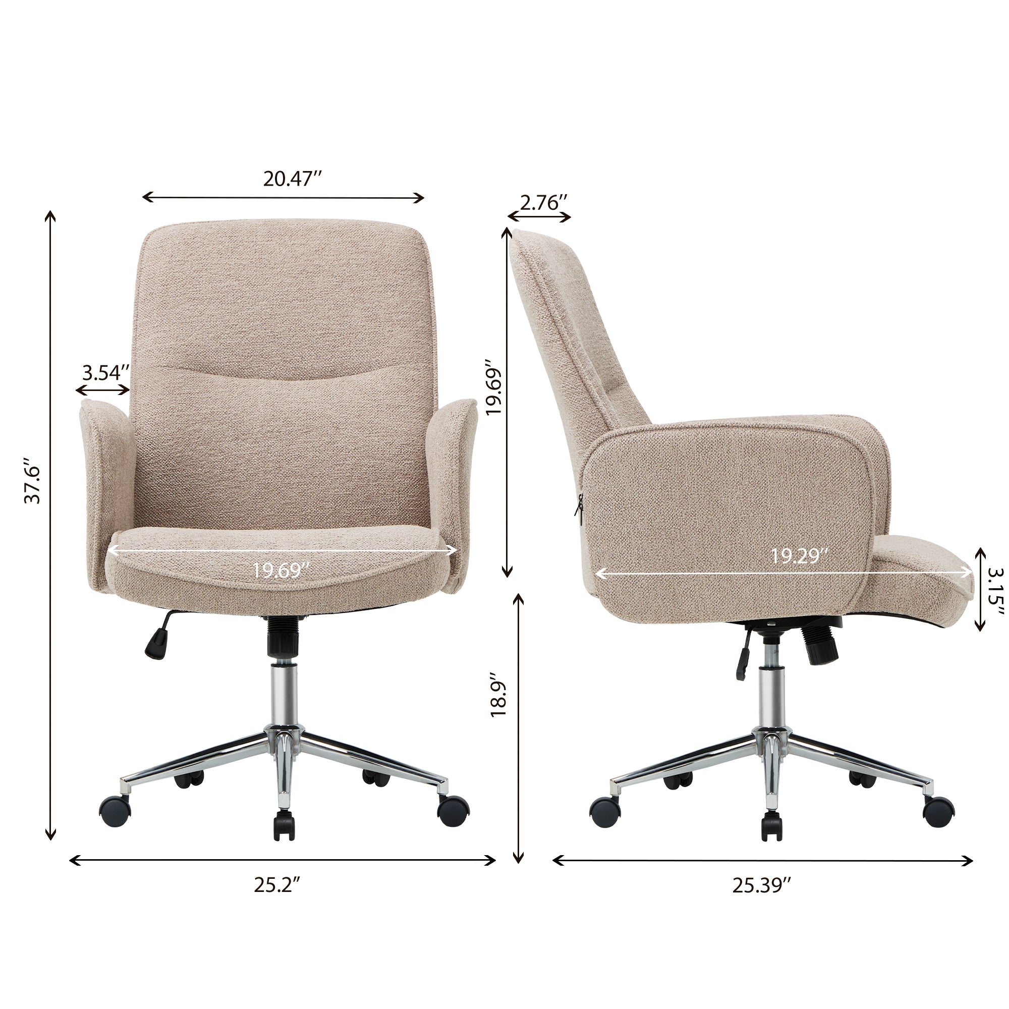 COLAMY Upholstered Fabric Office Chair Comfy Padded Height-adjustable Office Chair