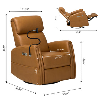 COLAMY PU Leather 270° Power Swivel Glider Recliner Chair with USB Port & Phone Holder