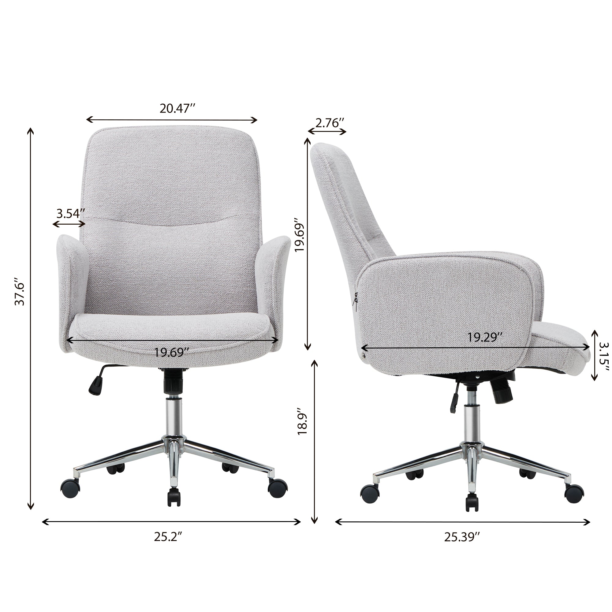 COLAMY Upholstered Fabric Office Chair Comfy Padded Height-adjustable Office Chair