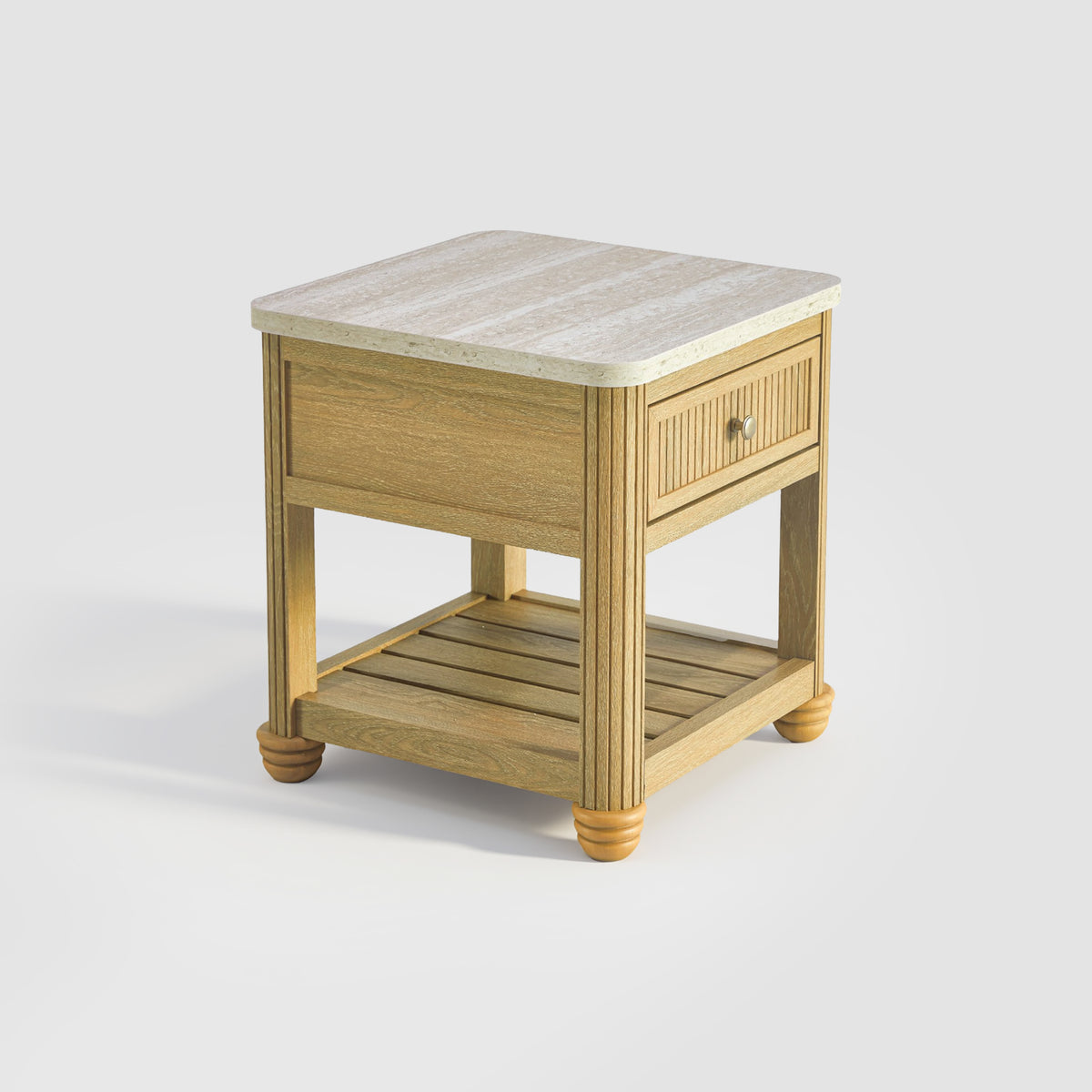COLAMY VERSE Reeded End Table with Drawer and Open Shelf
