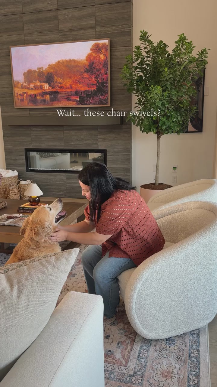 Load video: COLAMY AURA Sculpted Swivel Accent Chair