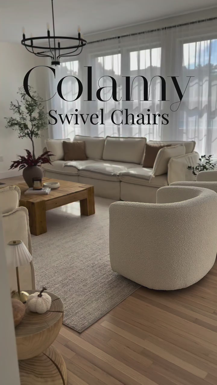 Load video: COLAMY AURA Compact Barrel Swivel Accent Chair