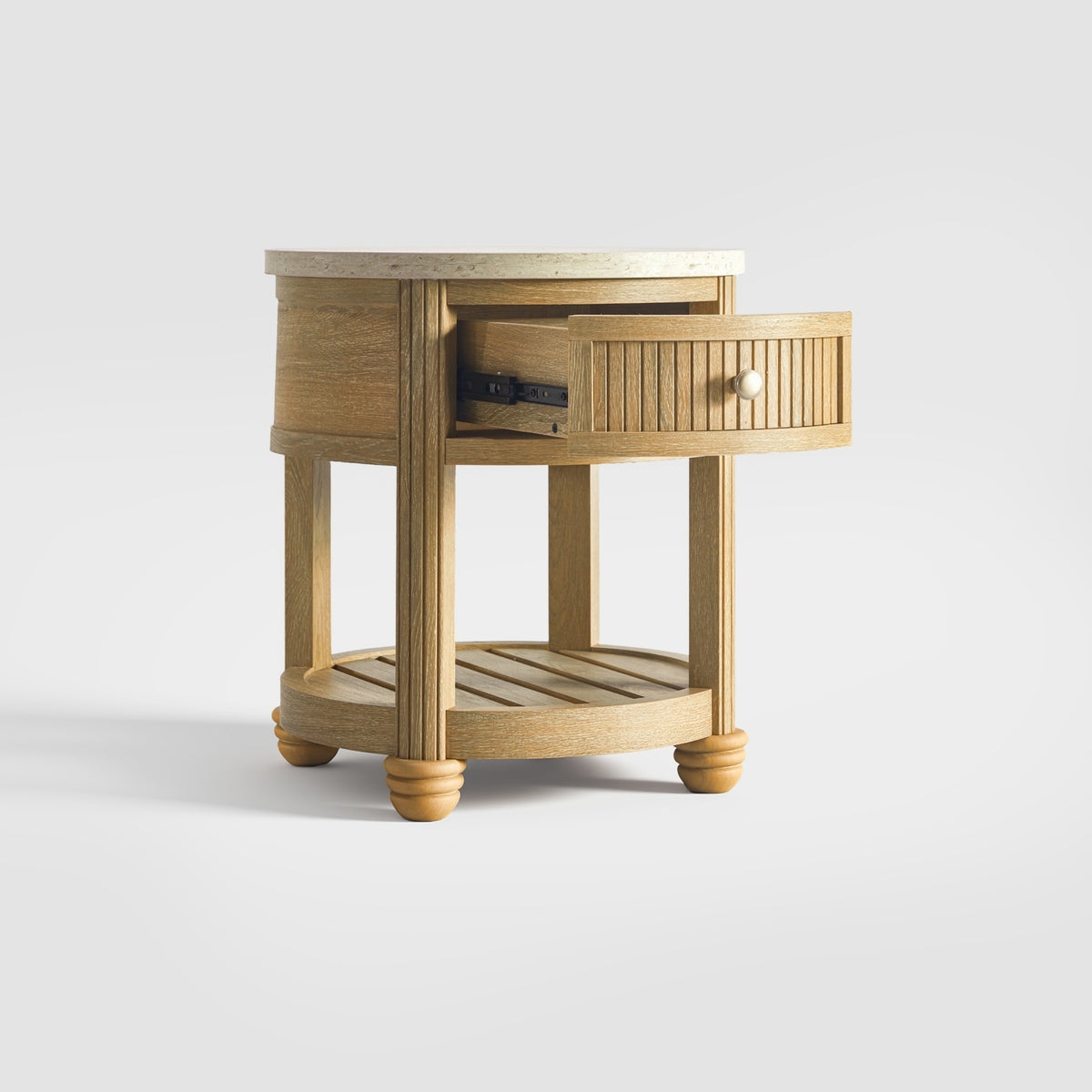COLAMY VERSE Round Side Table with Drawer & Storage Shelf