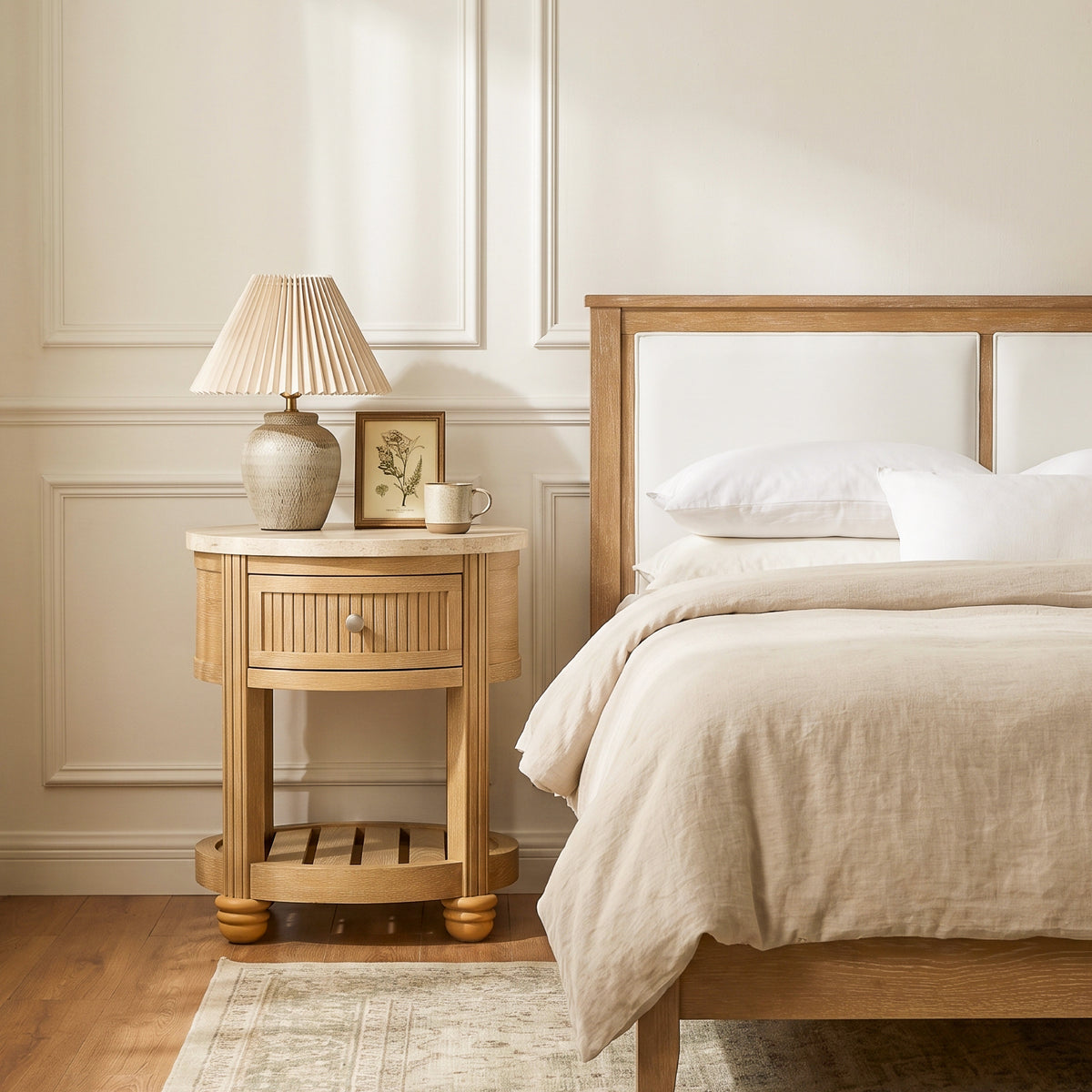 COLAMY VERSE Round Side Table with Drawer & Storage Shelf
