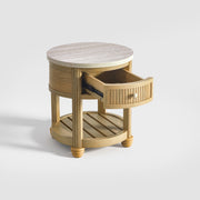 COLAMY VERSE Round Side Table with Drawer & Storage Shelf
