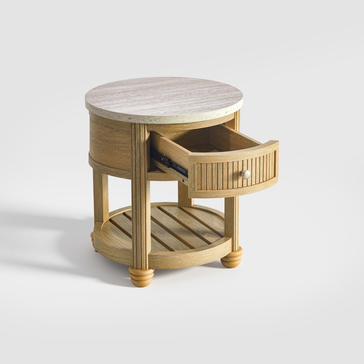 COLAMY VERSE Round Side Table with Drawer & Storage Shelf