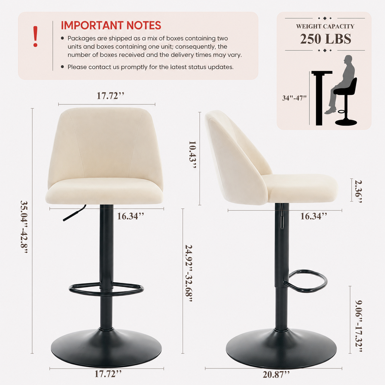 COLAMY Modern Upholstered Adjustable Height Bar Stools