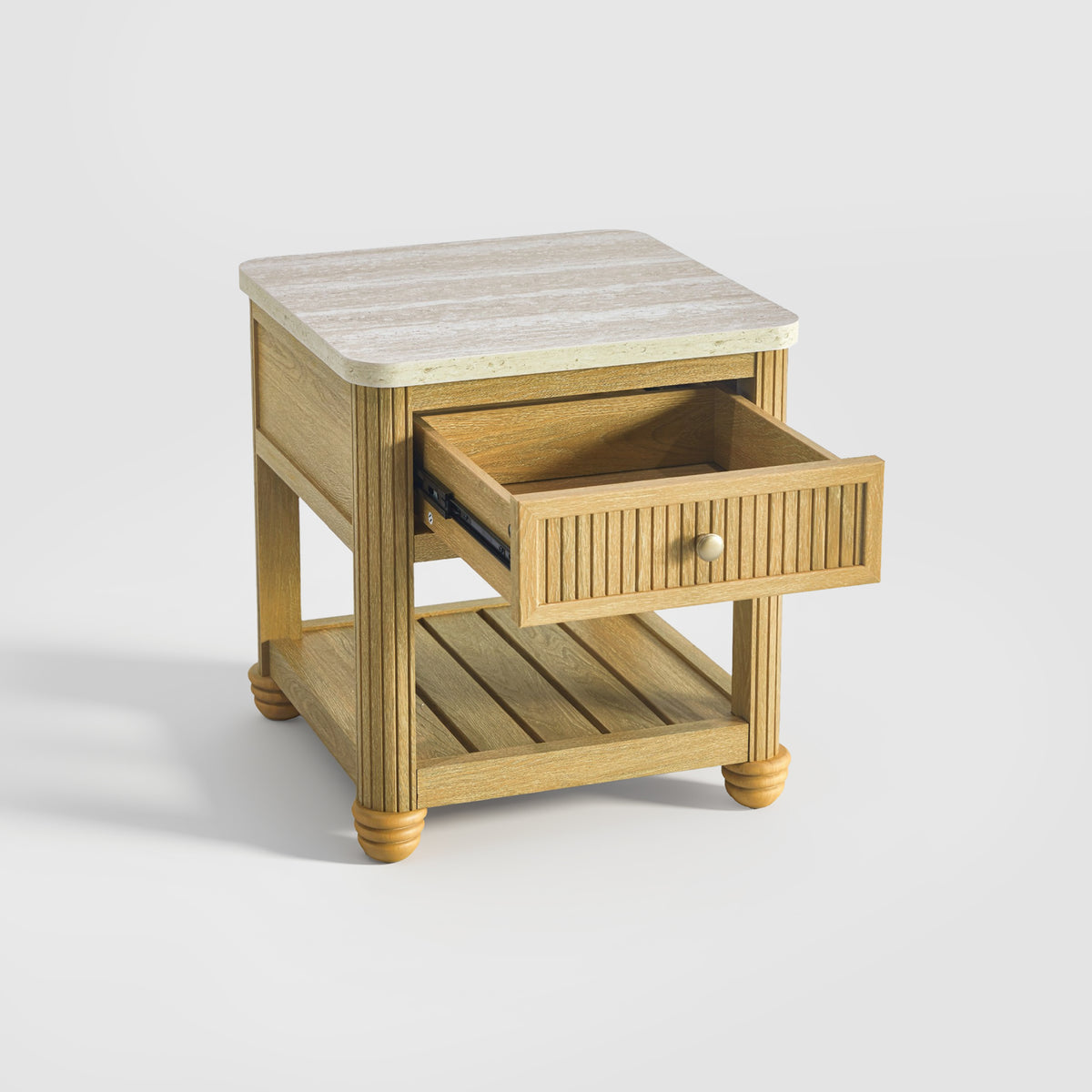 COLAMY VERSE Reeded End Table with Drawer and Open Shelf