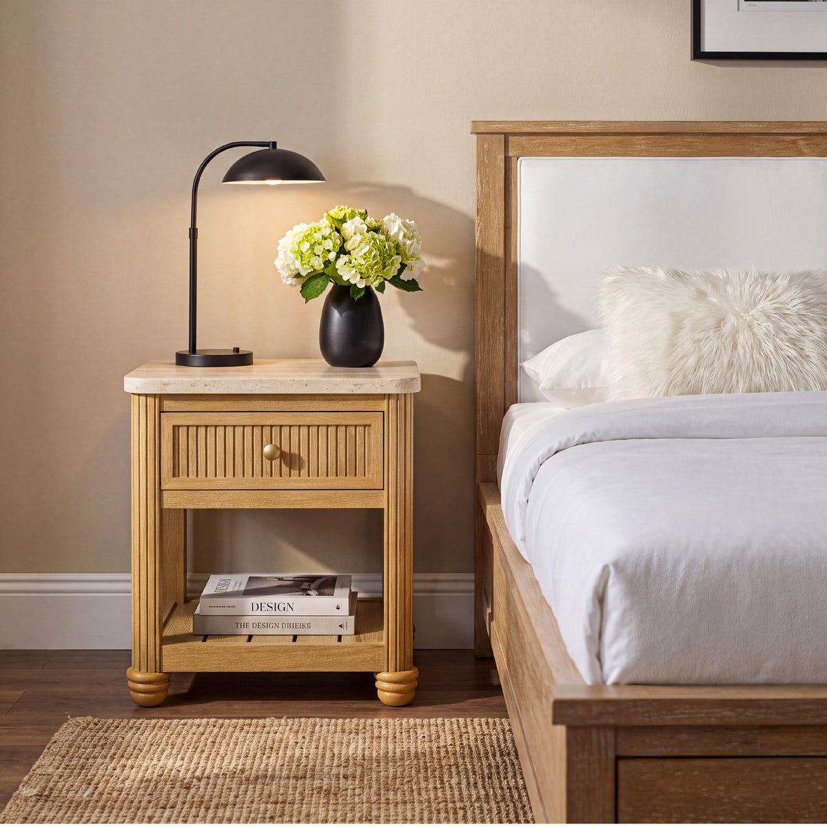 COLAMY VERSE Reeded End Table with Drawer and Open Shelf