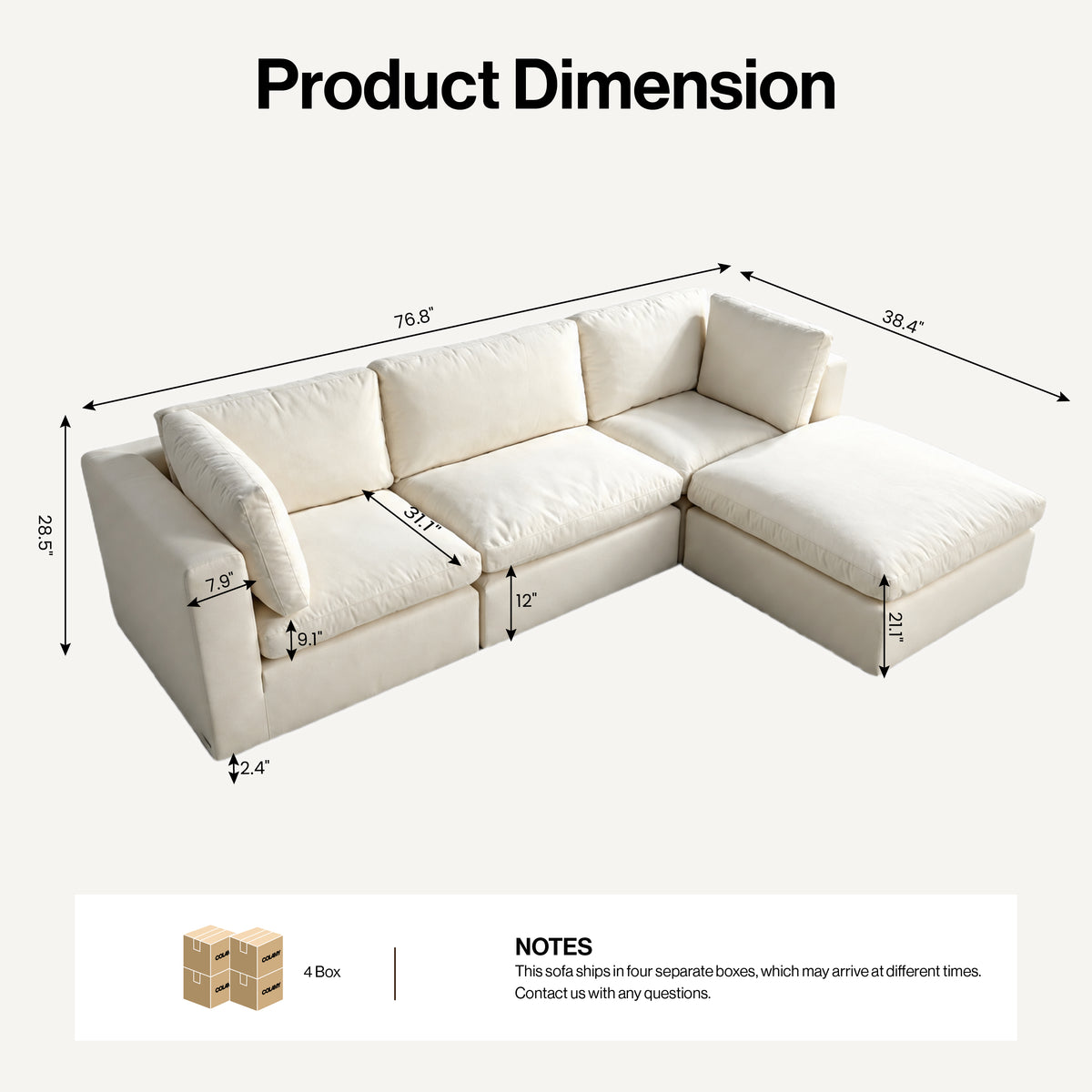COLAMY AURA Soft Modern Living Cloud-Like Modular Sectional Sofa