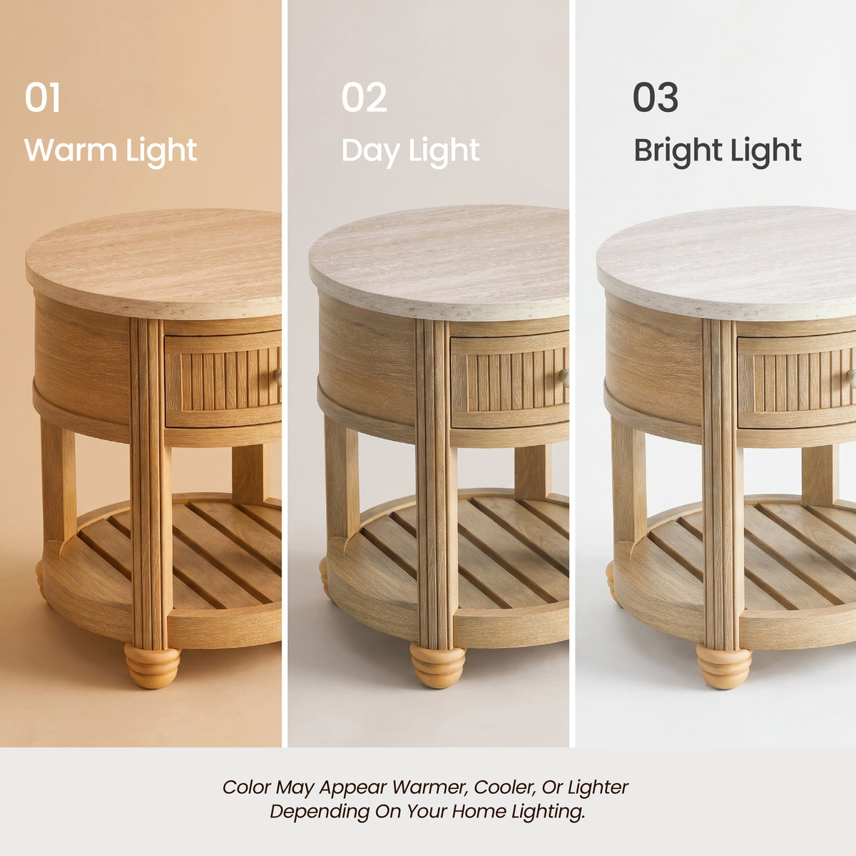 COLAMY VERSE Round Side Table with Drawer & Storage Shelf