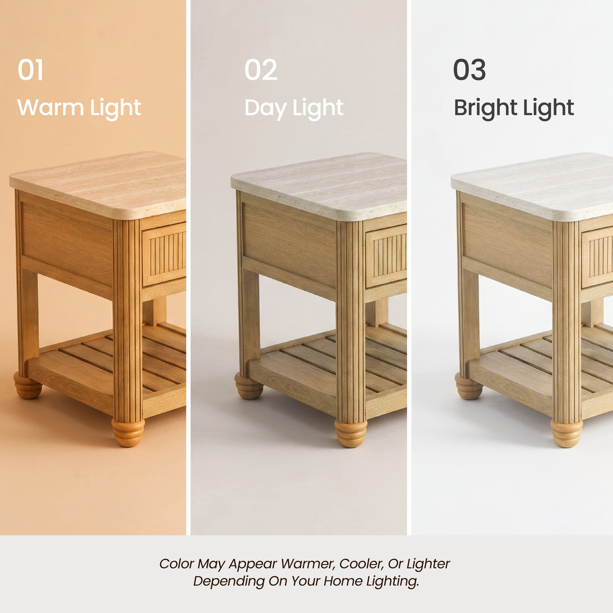 COLAMY VERSE Reeded End Table with Drawer and Open Shelf